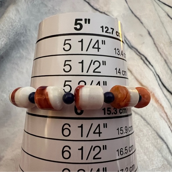 12mm Spiny Oyster & Lapis Lazuli Southwestern Stretchy Bracelet Size 5.75+ - Picture 4 of 11